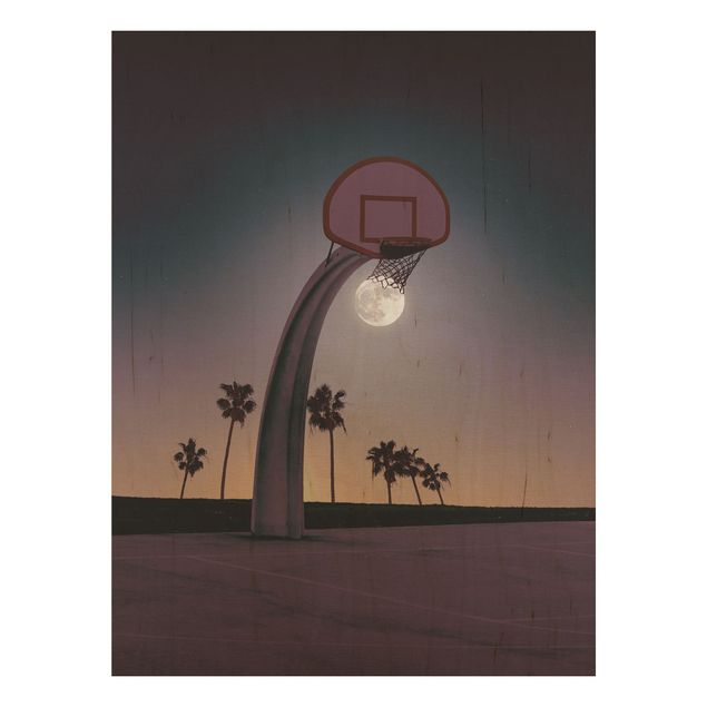 Bilder auf Holz Basketball mit Mond