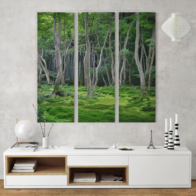 Leinwandbild 3-teilig - Japanischer Wald - Panoramen hoch 1:3