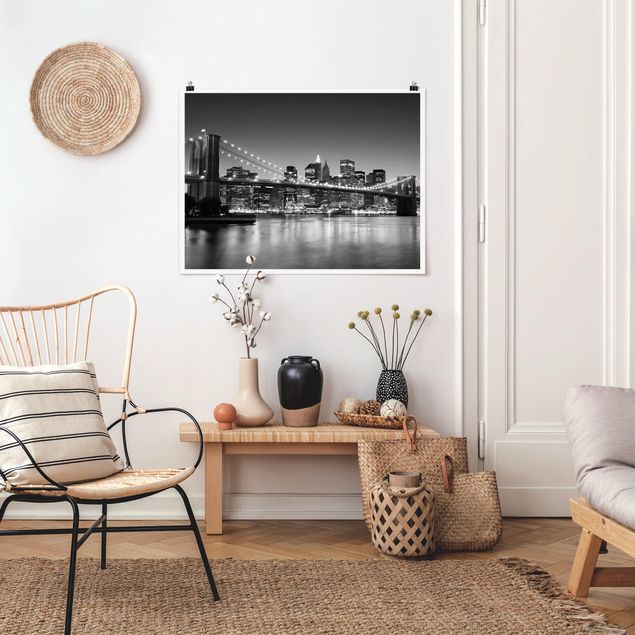 Poster schwarz-weiß Fotografie Brooklyn Brücke in New York II
