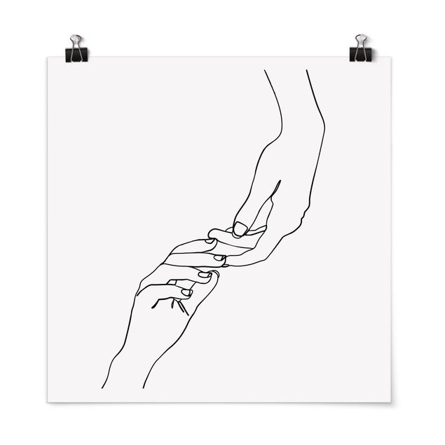 Poster - Line Art Hände Berührung Schwarz Weiß - Quadrat 1:1