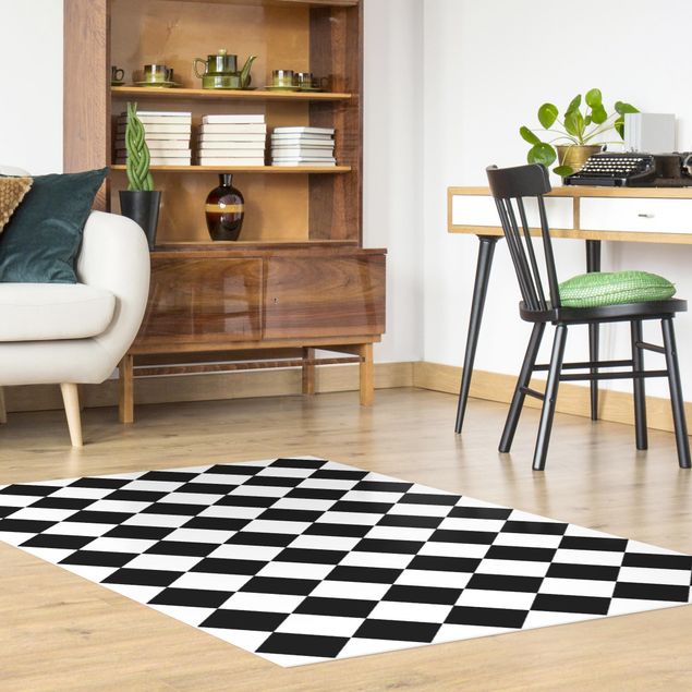 Teppich modern Geometrisches Muster gedrehtes Schachbrett Schwarz Weiß