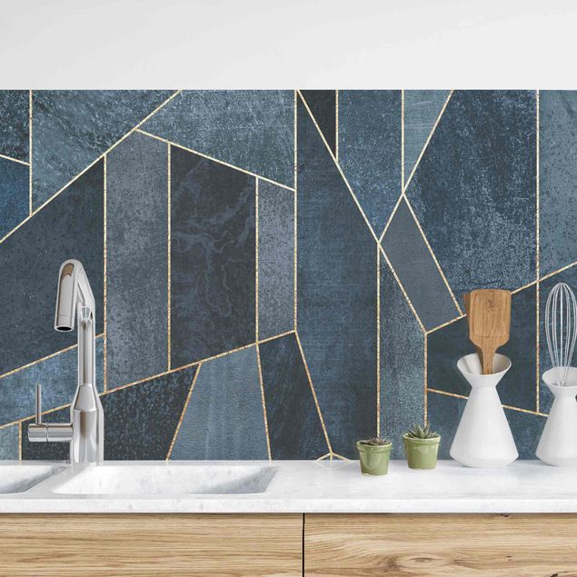 Platte Küchenrückwand Blaue Geometrie Aquarell II