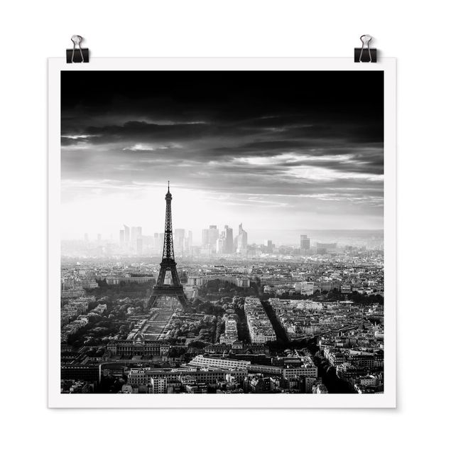 Poster - Der Eiffelturm von Oben Schwarz-weiß - Quadrat 1:1