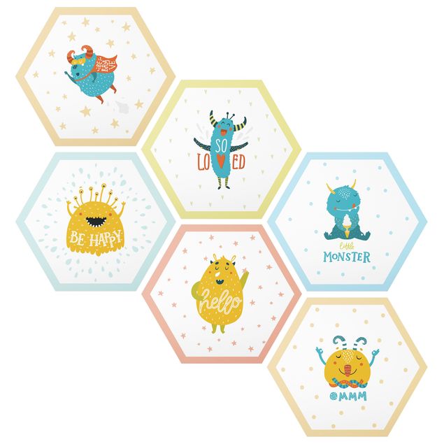 Hexagon Bild Forex 6-teilig - Süße Monster Set II