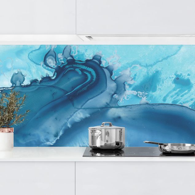 Platte Küchenrückwand Welle Aquarell Blau I