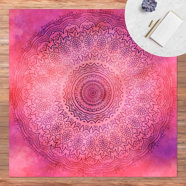 Teppich für Balkon Aquarell Mandala Pink Violett