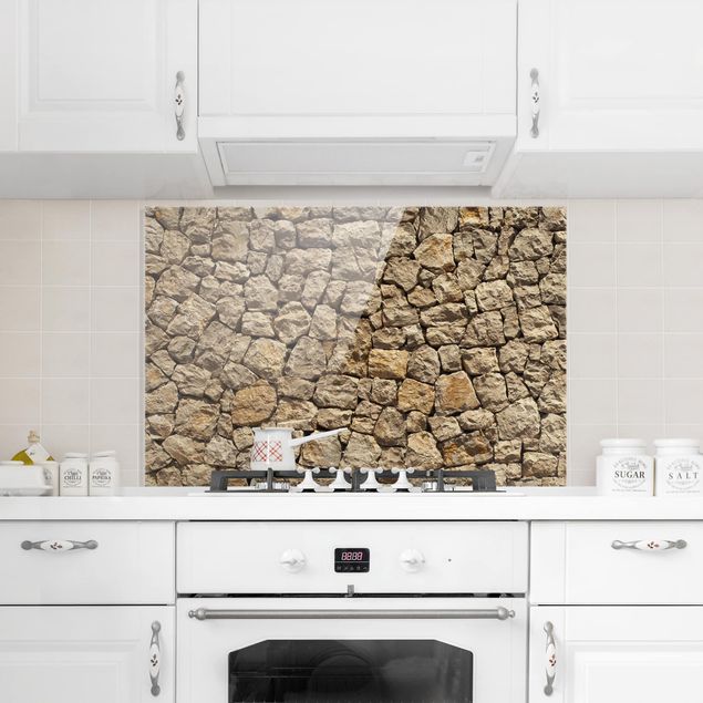 Glasrückwand Küche Muster Alte Wand aus Pflasterstein