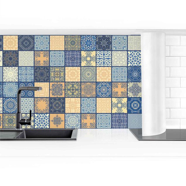 Küchenrückwand selbstklebend Sonnig Mediterrane Fliesen mit blauen Fugen II