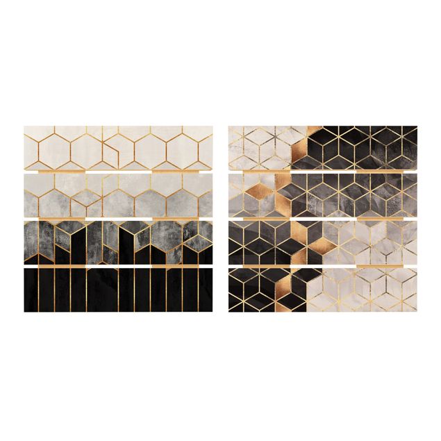 Holzbild 2-teilig - Elisabeth Fredriksson - Goldene Geometrie Aquarell Set - Quadrate 1:1