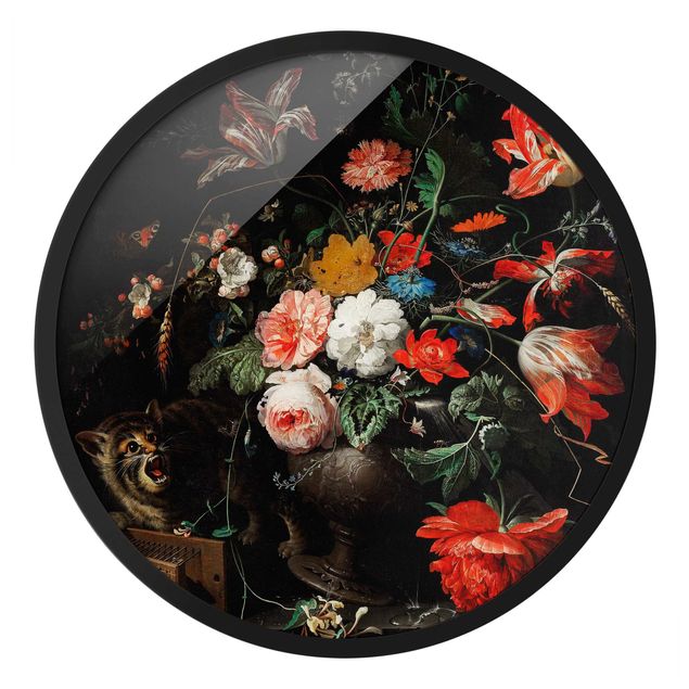 Rundes Gerahmtes Bild - Abraham Mignon - Das umgeworfene Bouquet