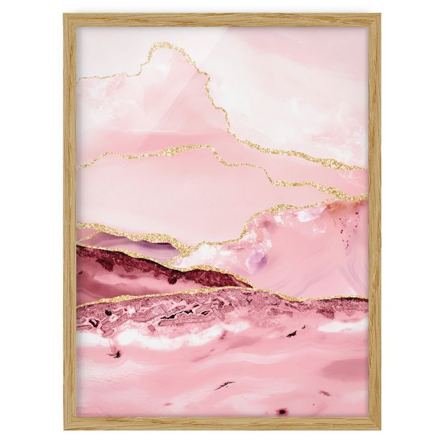 Bilder Abstrakte Berge Rosa mit Goldenen Linien