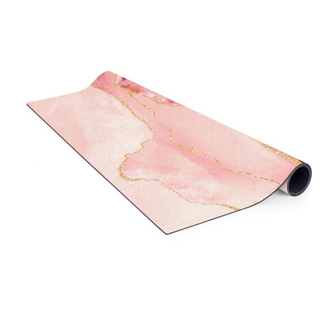 Teppich rosa Abstrakte Berge Rosa mit Goldenen Linien