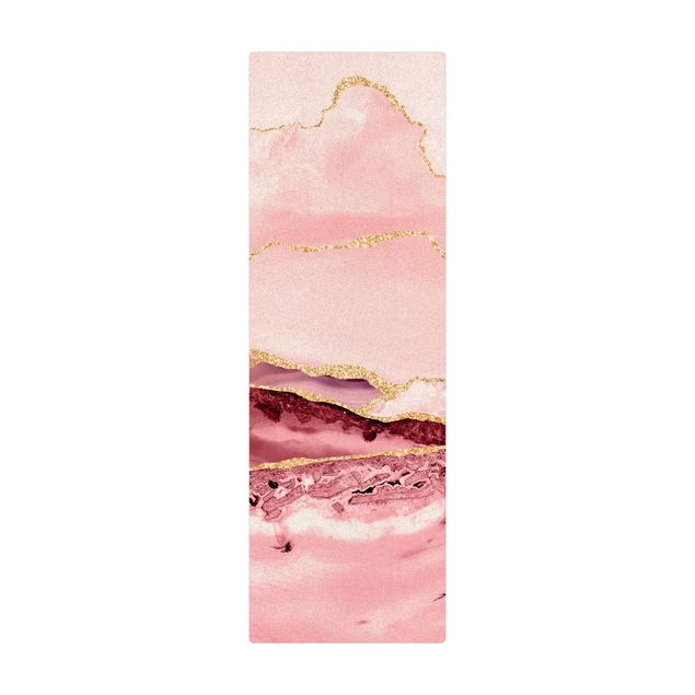 Teppiche groß Abstrakte Berge Rosa mit Goldenen Linien