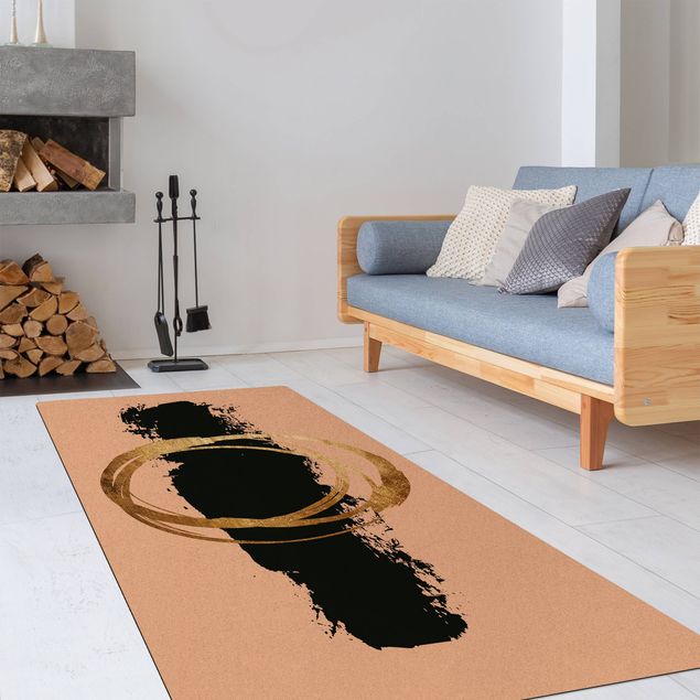 Moderner Teppich Abstrakte Formen - Gold und Schwarz