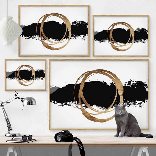 Bilder mit Rahmen Abstrakte Formen - Gold und Schwarz