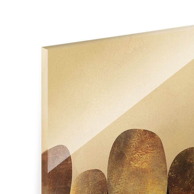 Glasbild - Abstrakte goldene Steine - Hochformat 2:5