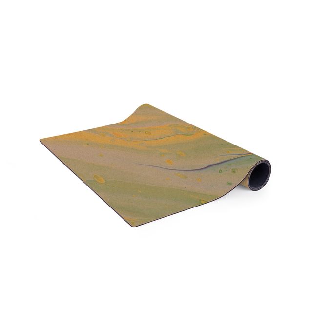 Kork-Teppich - Abstrakte Marmorierung Gelbgrün - Hochformat 1:2
