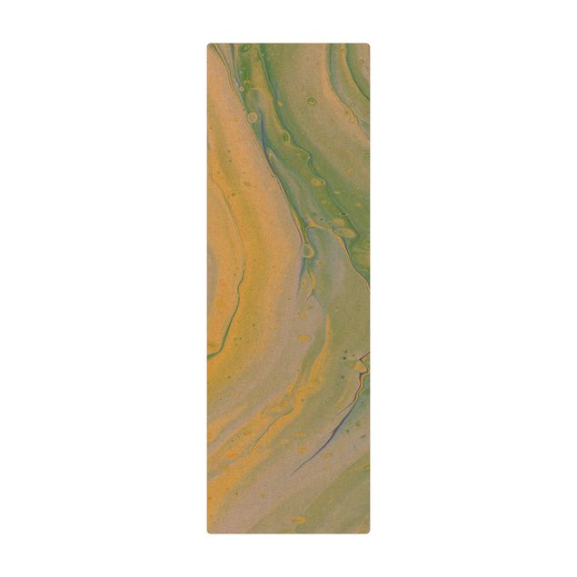 Kork-Teppich - Abstrakte Marmorierung Gelbgrün - Hochformat 1:2