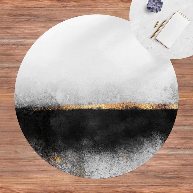 Moderner Teppich Abstrakter Goldener Horizont Schwarz Weiß