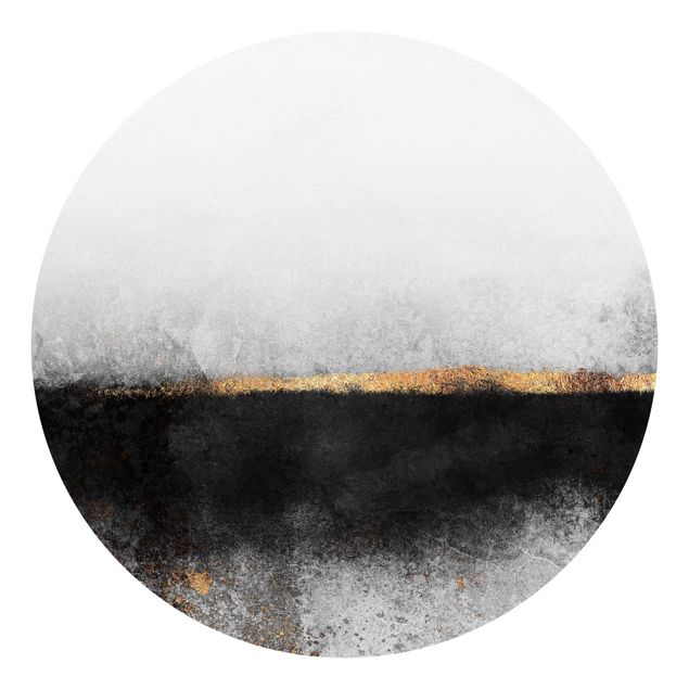 Runde Tapete selbstklebend - Abstrakter Goldener Horizont Schwarz Weiß