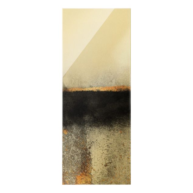 Glasbild - Abstrakter Goldener Horizont Schwarz Weiß - Hochformat 2:5