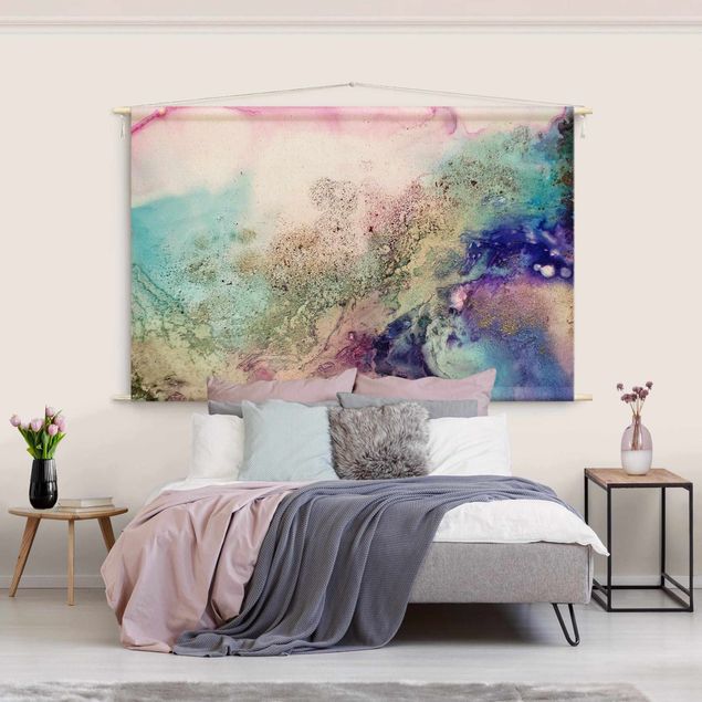Wandbehang Tuch Abstraktes Farbenspiel in R⁮osa und Lila