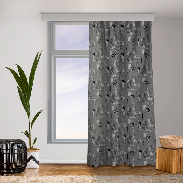 Türvorhang Abstraktes Muster mit Palmblätter - Grau