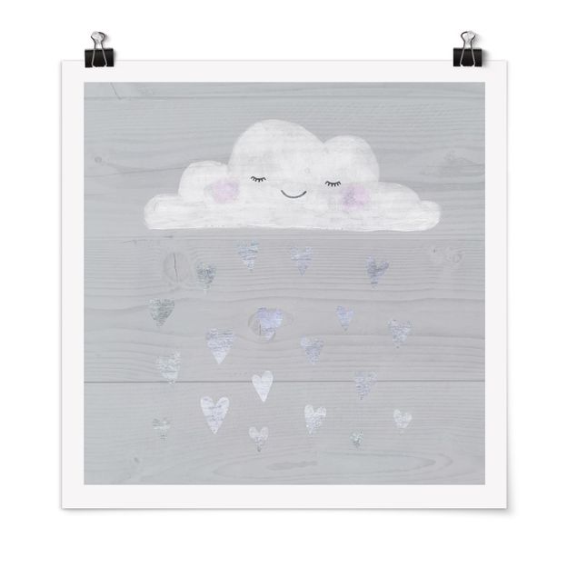 Poster - Wolke mit silbernen Herzen - Quadrat 1:1