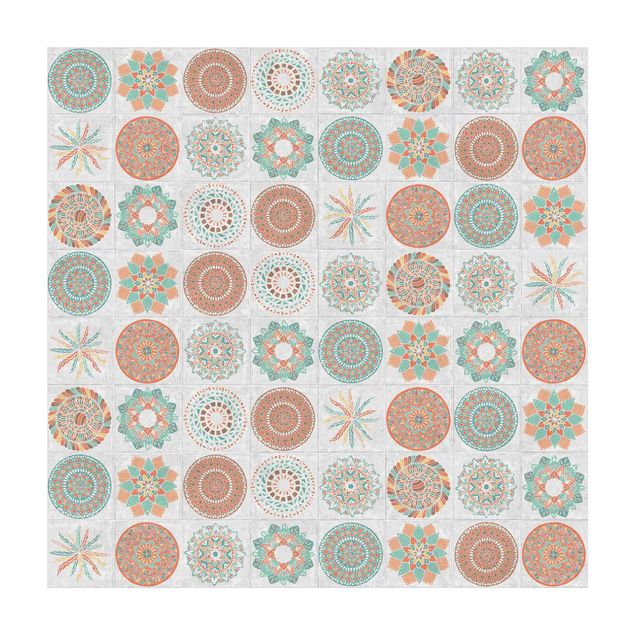 Teppich orange Handgemaltes Mandala Muster