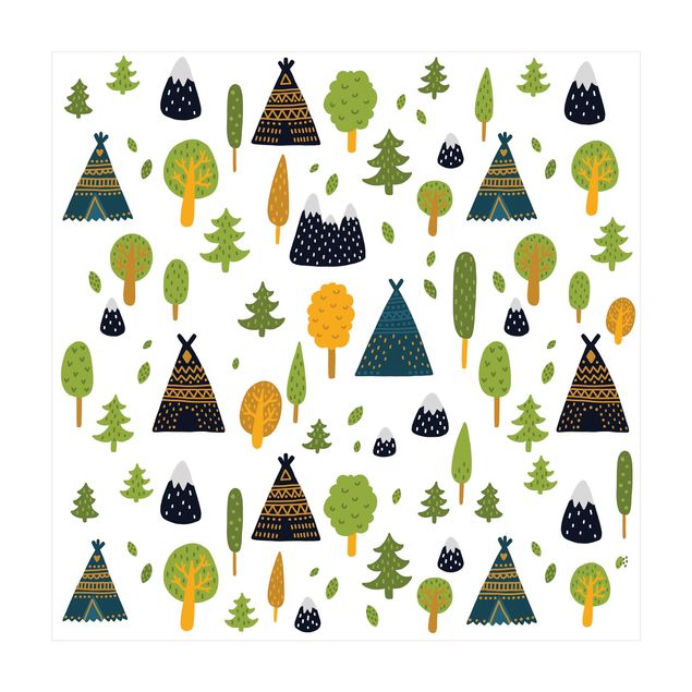 Wald Teppich Indianertipis im Wald mit Bergkuppen