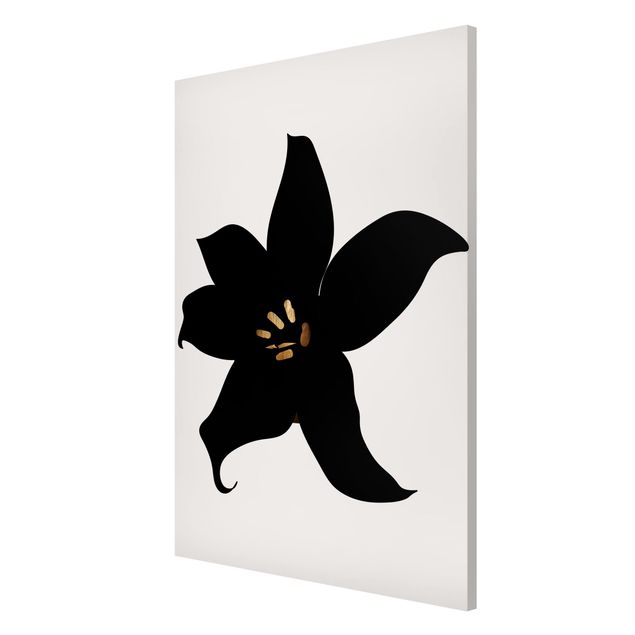 Magnettafel - Grafische Pflanzenwelt - Orchidee Schwarz und Gold - Hochformat 3:4