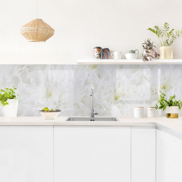 Küche Wandpaneel Dahlien Blumenmeer weiß