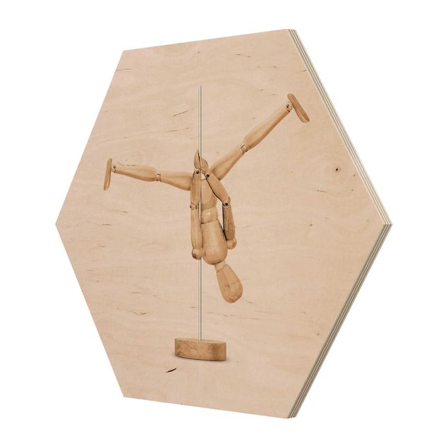 Hexagon Bild Holz - Jonas Loose - Poledance mit Holzfigur