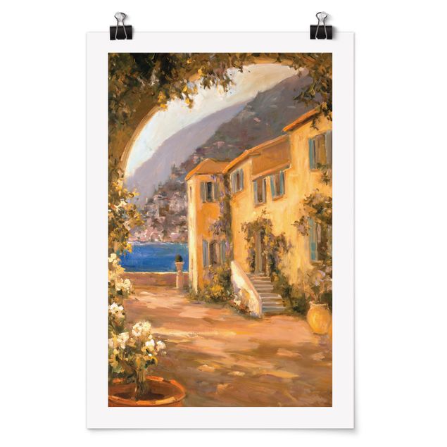 Poster - Italienische Landschaft - Blumenbogen - Hochformat 3:2