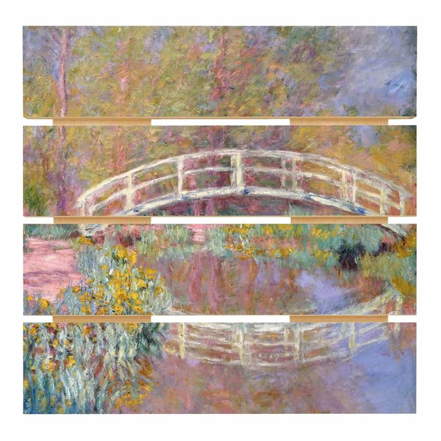 Wandbild Holz Claude Monet - Brücke Monets Garten
