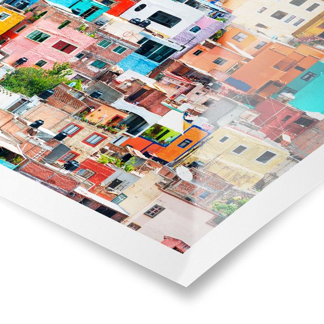 Poster - Farbige Häuserfront Guanajuato - Hochformat 3:4