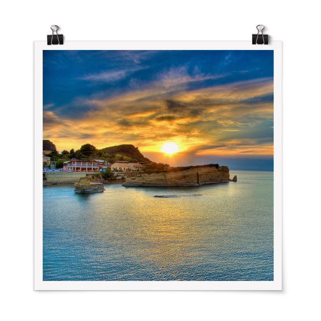 Poster - Sonnenuntergang über Korfu - Quadrat 1:1