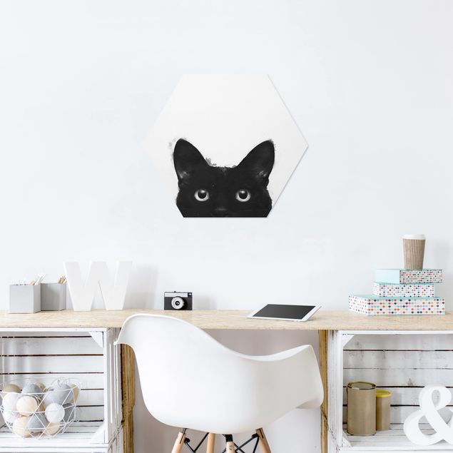 Hexagon Bild Forex - Illustration Schwarze Katze auf Weiß Malerei