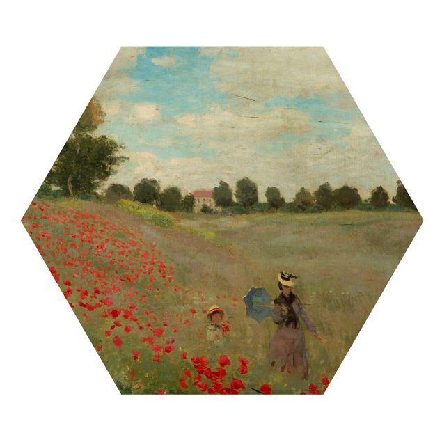 Hexagon Bild Holz - Claude Monet - Mohnfeld bei Argenteuil