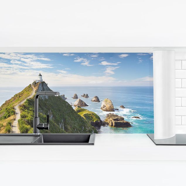 Küchenrückwand selbstklebend Nugget Point Leuchtturm und Meer Neuseeland
