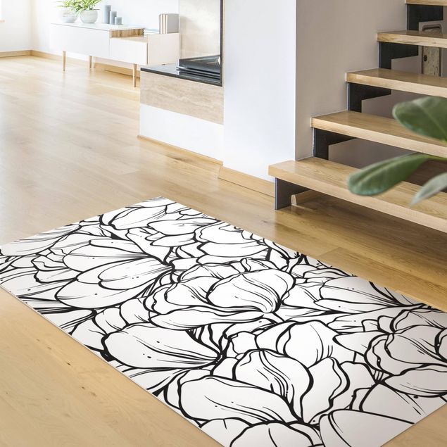 Teppich für Balkon Magnolien Blütenmeer Schwarz Weiß