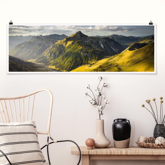 Poster - Berge und Tal der Lechtaler Alpen in Tirol - Panorama Querformat
