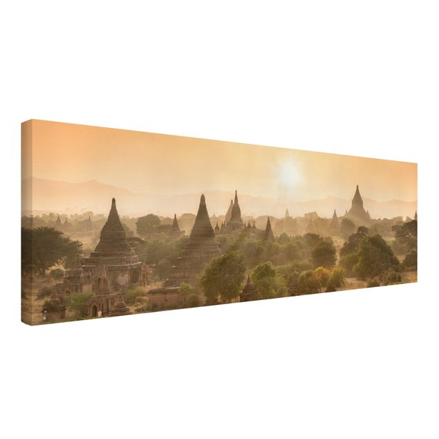 Leinwandbild - Sonnenuntergang über Bagan - Panorama 3:1