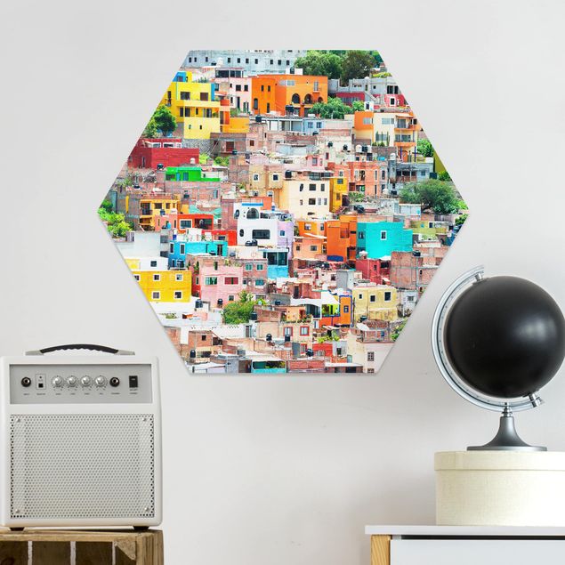 Hexagon-Bilder Farbige Häuserfront Guanajuato