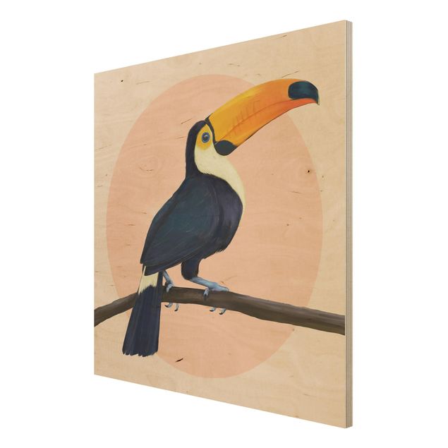 Holzbild - Illustration Vogel Tukan Malerei Pastell - Quadrat 1:1
