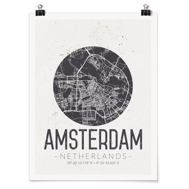 Poster - Stadtplan Amsterdam - Retro - Hochformat 3:4
