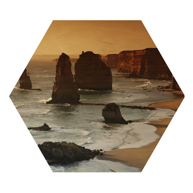 Hexagon Bild Holz - Die zwölf Apostel von Australien