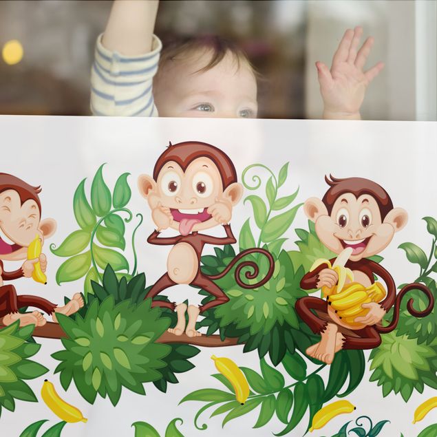 Fensterbilder Folie Affenfamilie
