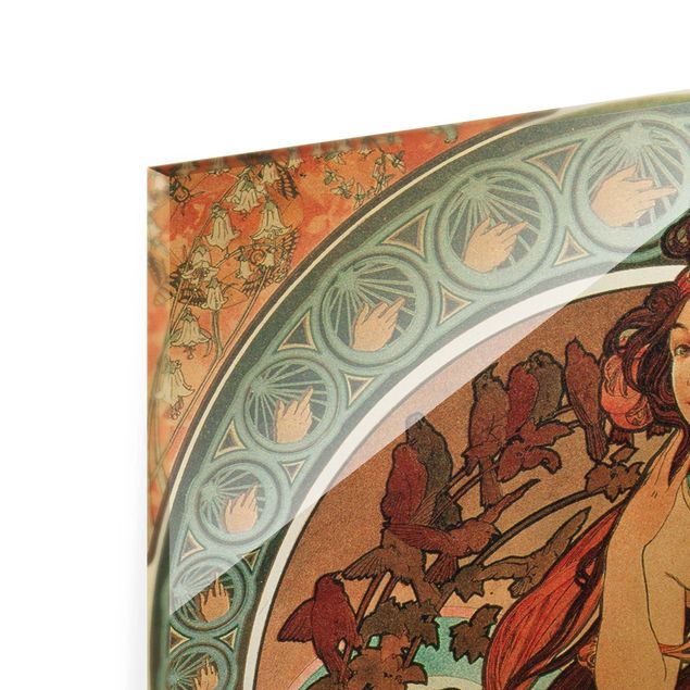 Glas Wandbilder Alfons Mucha - Vier Künste - Die Musik