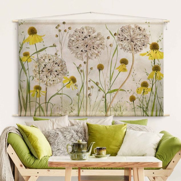 Moderne Wandteppiche Allium und Helenium Illustration